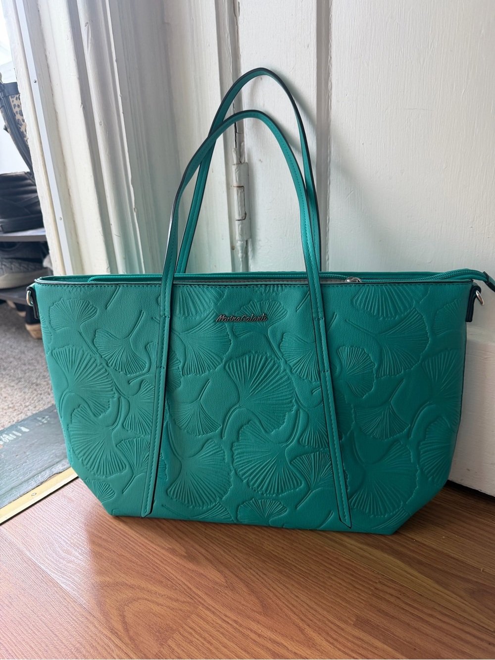 Embossed Teal Tote Bag by Marshall Field